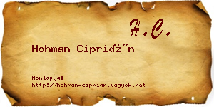 Hohman Ciprián névjegykártya